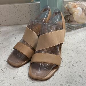 Corso Como Tan Leather‎ Strappy Sandals SZ 6.5 GUC neutral comfort elastic nude